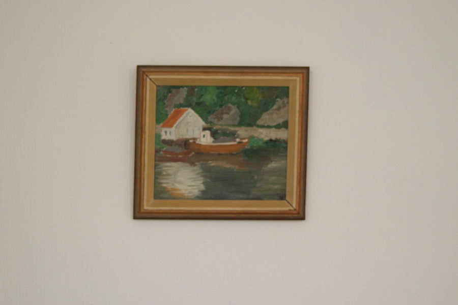Original  European Oil on Canvas — House by the Lake