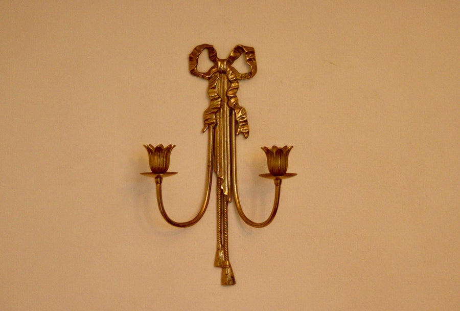 Pair Of Mid Century French Brass Bow Sconces