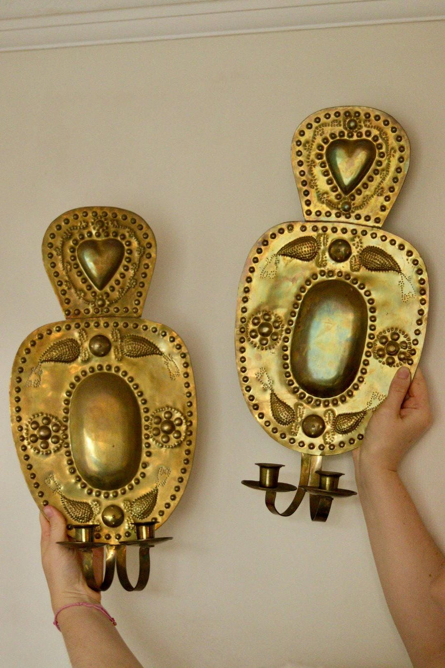 Pair Of Large Mid Century Swedish Brass Sconces