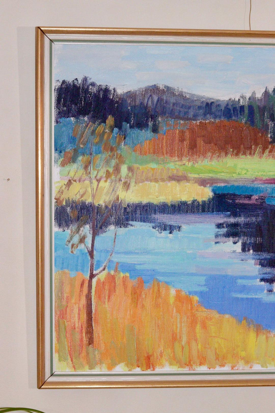 Mid-Century Original Swedish Oil on Canvas "By the Lake  " by Gustaf. Höglund
