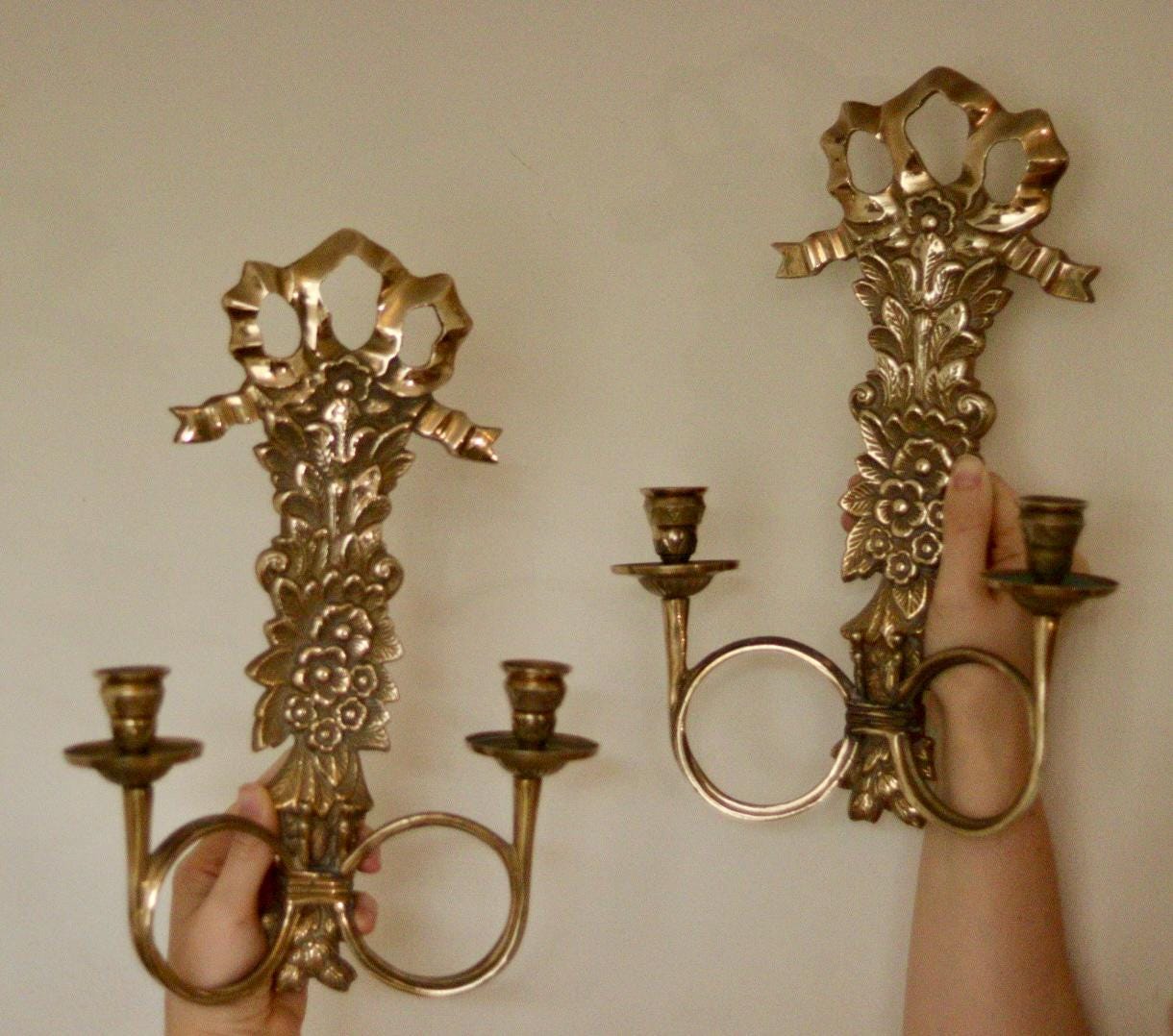 Pair Of Mid Century Italian Brass Bow Sconces