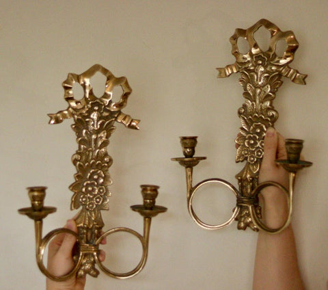 Pair Of Mid Century Italian Brass Bow Sconces