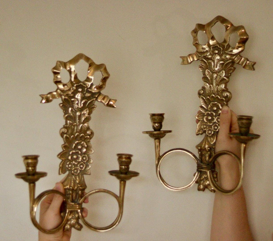 Pair Of Mid Century Italian Brass Bow Sconces