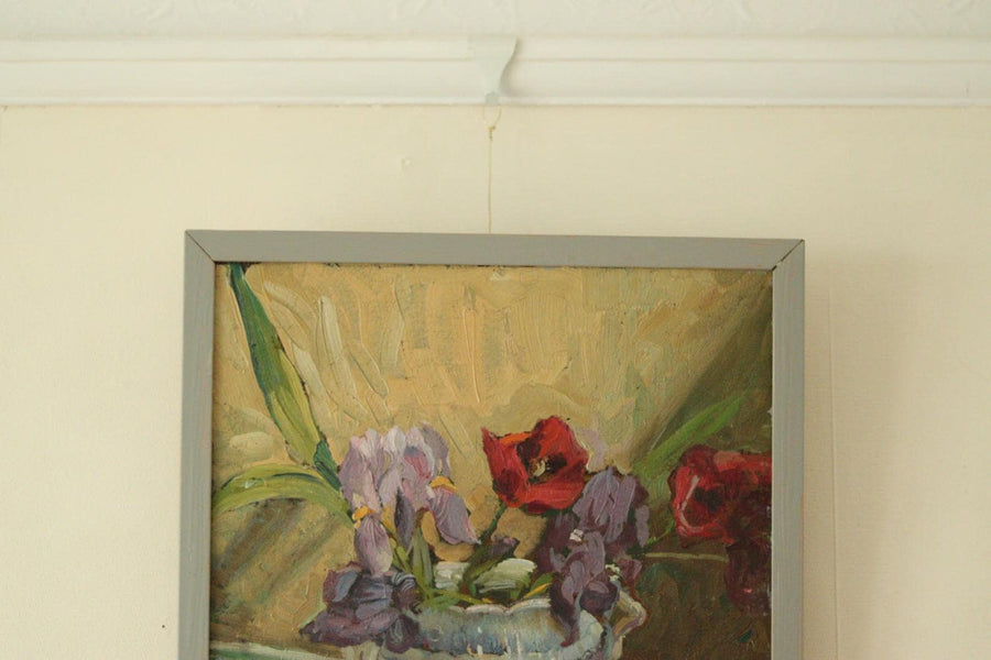 Original Swedish Floral Still Life Oil on Panel Painting