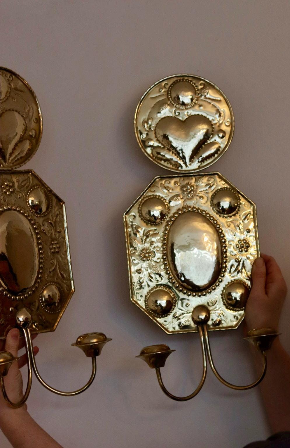 A Pair Large baroque Style Mid Century Swedish Brass Sconces