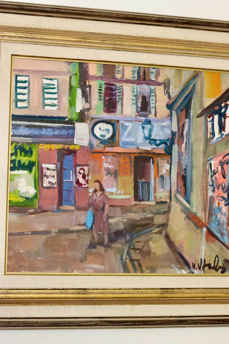 Swedish Mid-Century Oil On Canvas Painting "European Street Scene"
