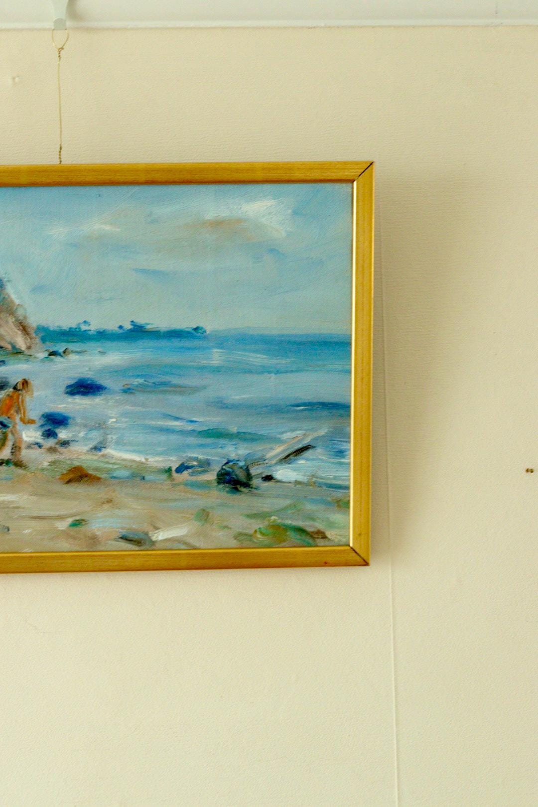 Vintage European Oil on Canvas – “Beach Scene”