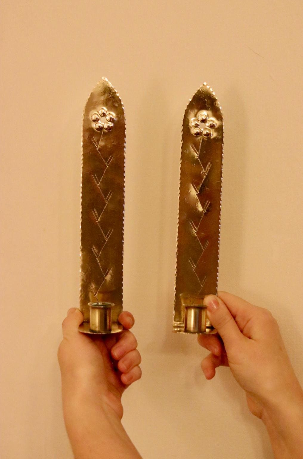 A Pair of Mid Century Swedish Brass Sconces