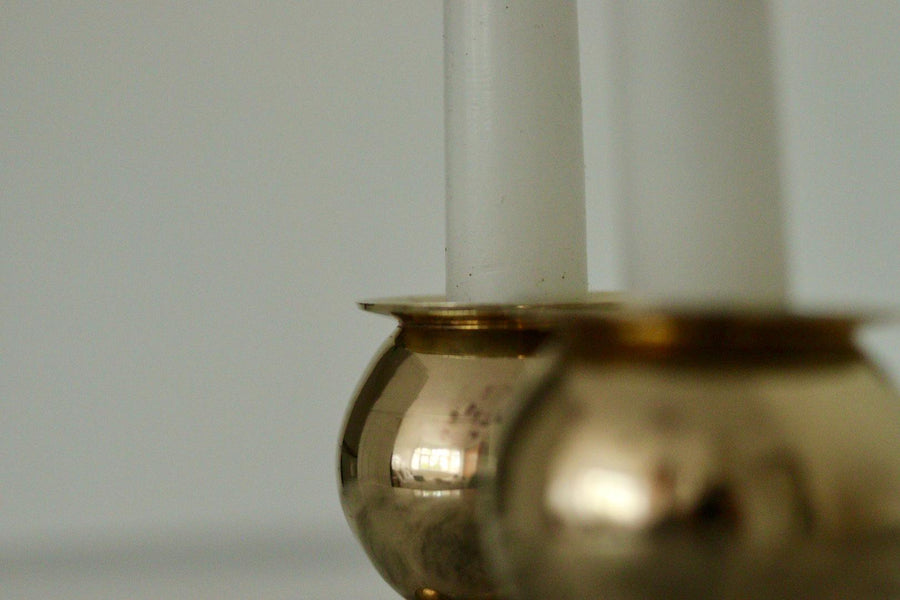 Pair of Mid-Century Swedish Brass Candle Holders