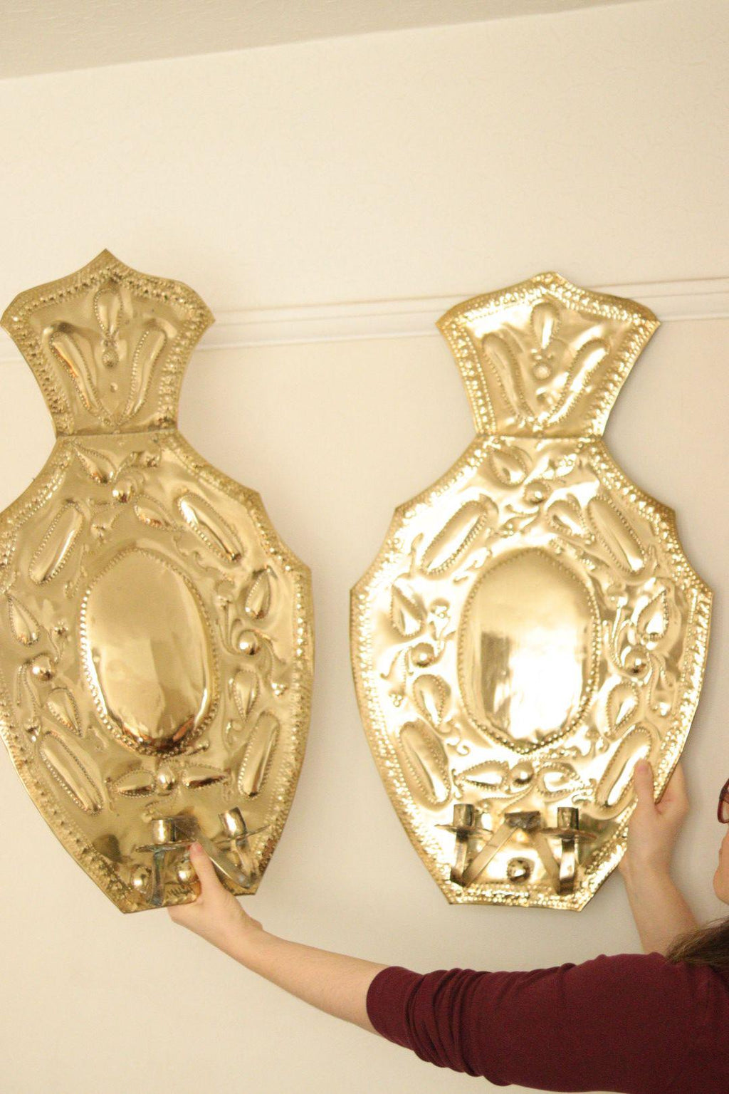 Pair Large baroque Style Mid Century Swedish Brass Sconces