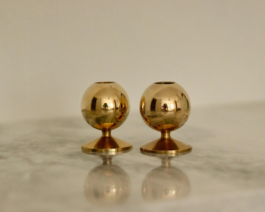 Pair of Mid-Century Swedish Brass Candle Holders