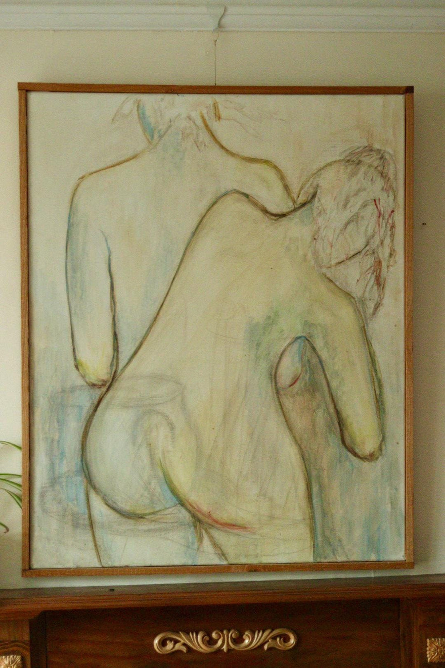 Mid-Century Original Swedish Oil on Canvas "Two People"
