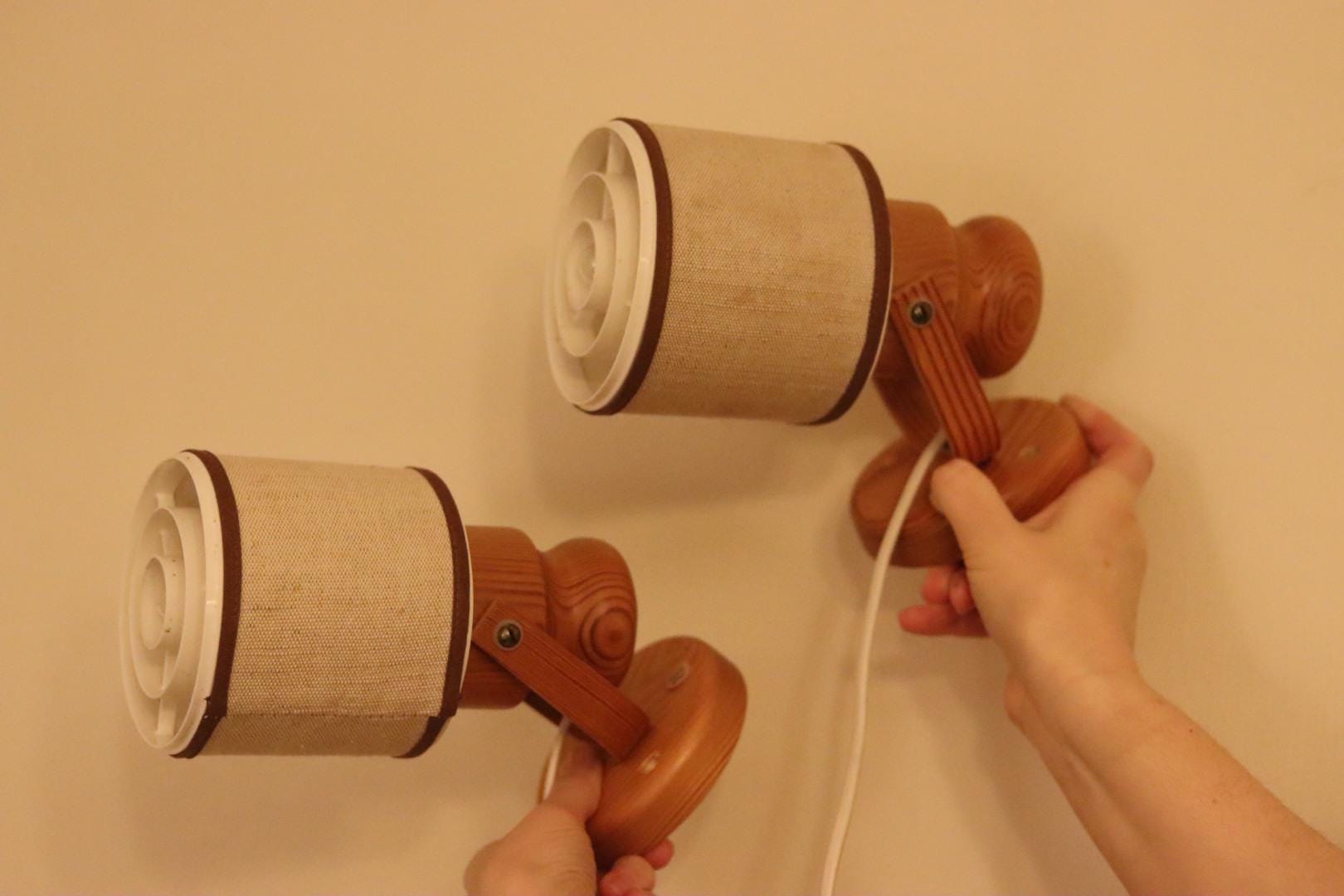 Pair of Vintage Wall Lamps by Elidus – Pine Wood Raster Bedside Lamps, 1970s