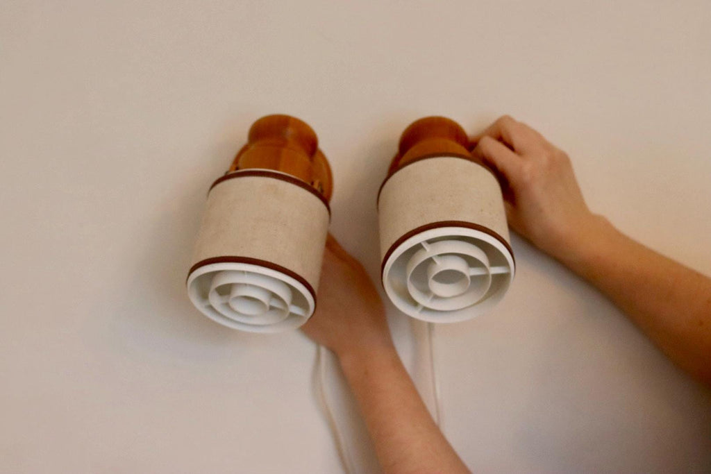 Pair of Vintage Wall Lamps by Elidus – Pine Wood Raster Bedside Lamps, 1970s