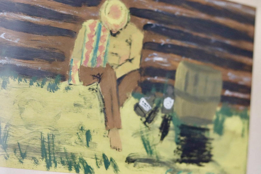 Swedish Oil On Panel Painting "Seated Man" 1963