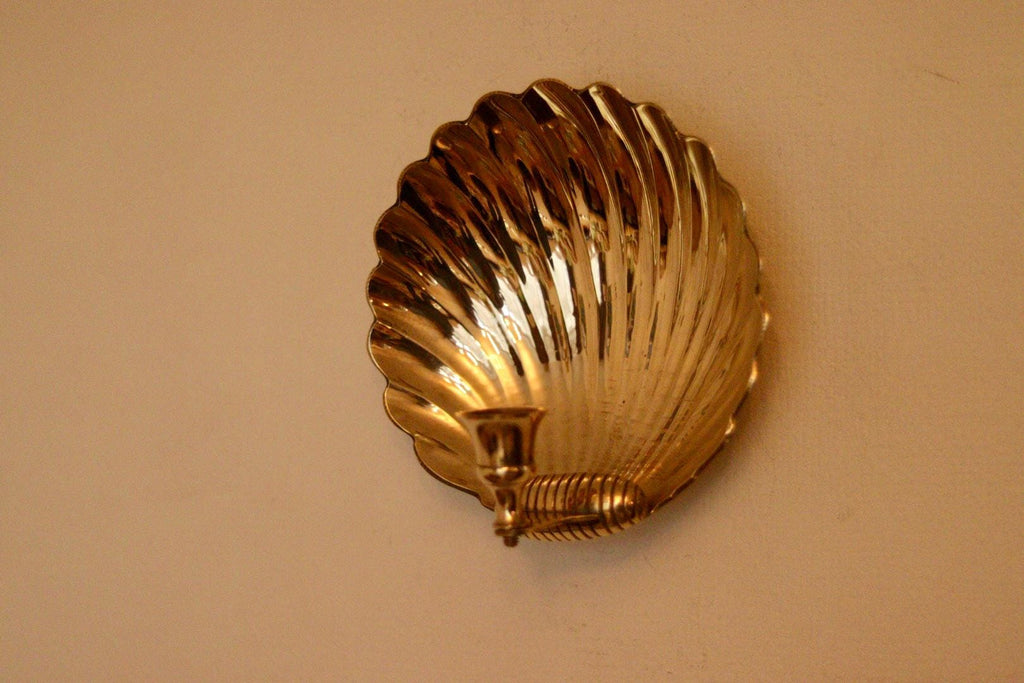 Pair of Mid-Century Brass Scallop Shell Sconces