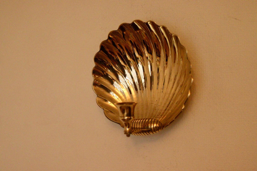 Pair of Mid-Century Brass Scallop Shell Sconces
