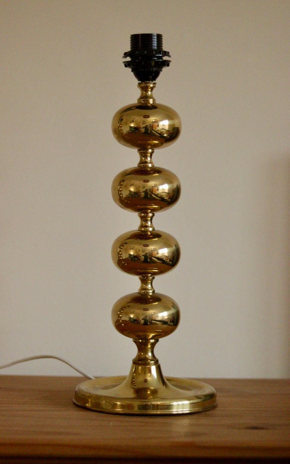 Pair of Tall Mid Century Swedish Brass Bobbin lamps by Aneta
