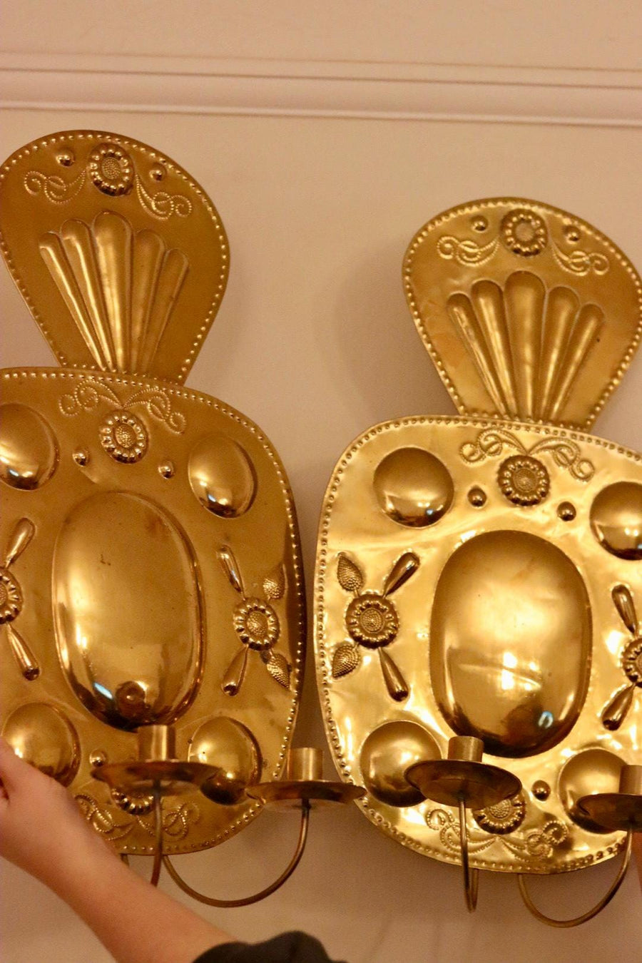 Baroque Style Large Mid-Century Brass Swedish Sconces