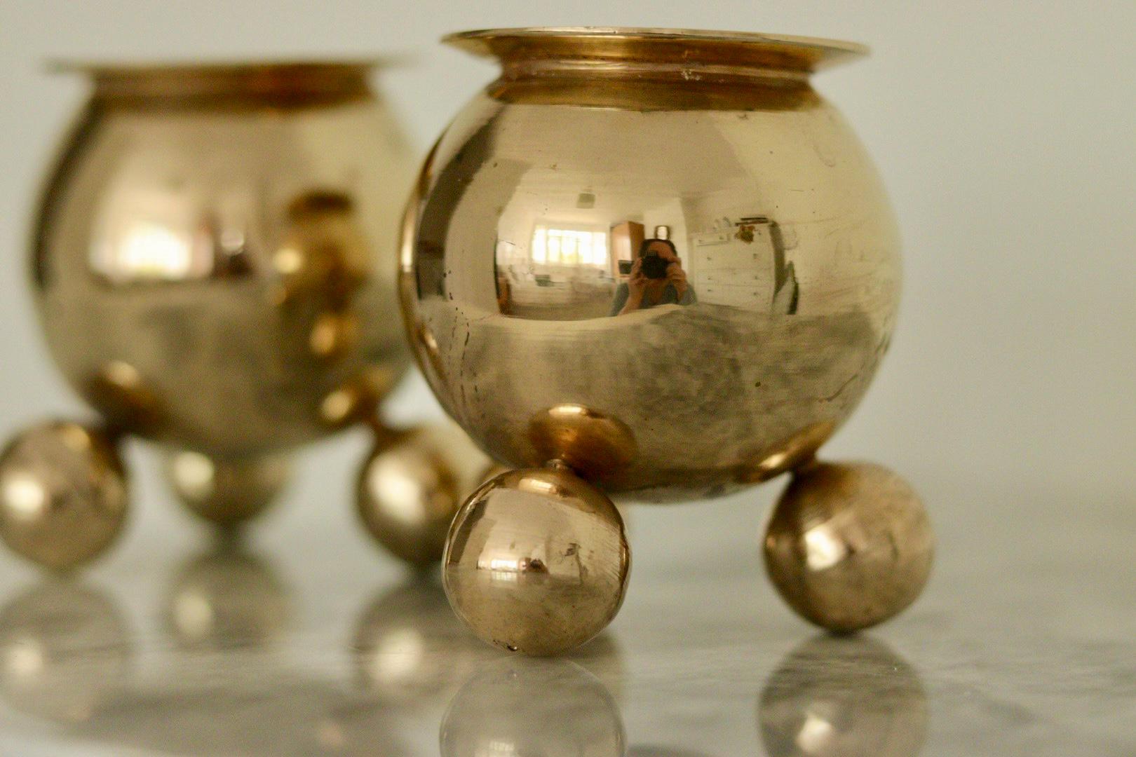 Pair of Mid-Century Swedish Brass Candle Holders