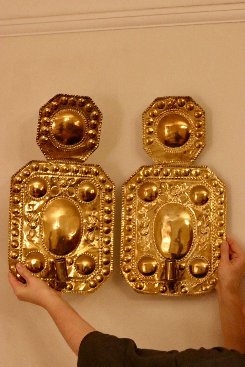 Large Mid-Century Swedish Brass Sconces