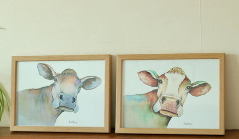Pair of Original Vintage Prints on Paper – “Cows”