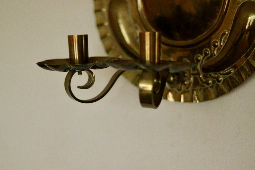 X-Large Mid-Century Swedish Brass Baroque Sconce with Double Arm Design
