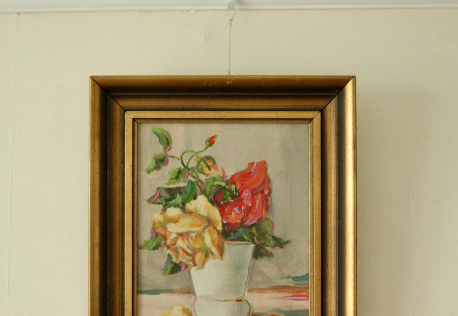 Original Swedish Oil on Panel – “Still Life: Vase of Roses”