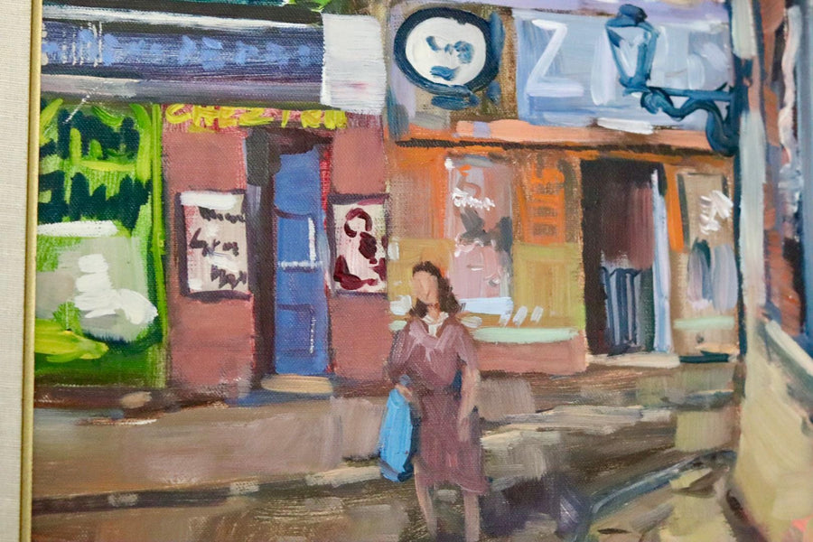 Swedish Mid-Century Oil On Canvas Painting "European Street Scene"