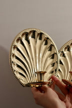 Pair of Vintage Brass Sconces with Scallop Detail