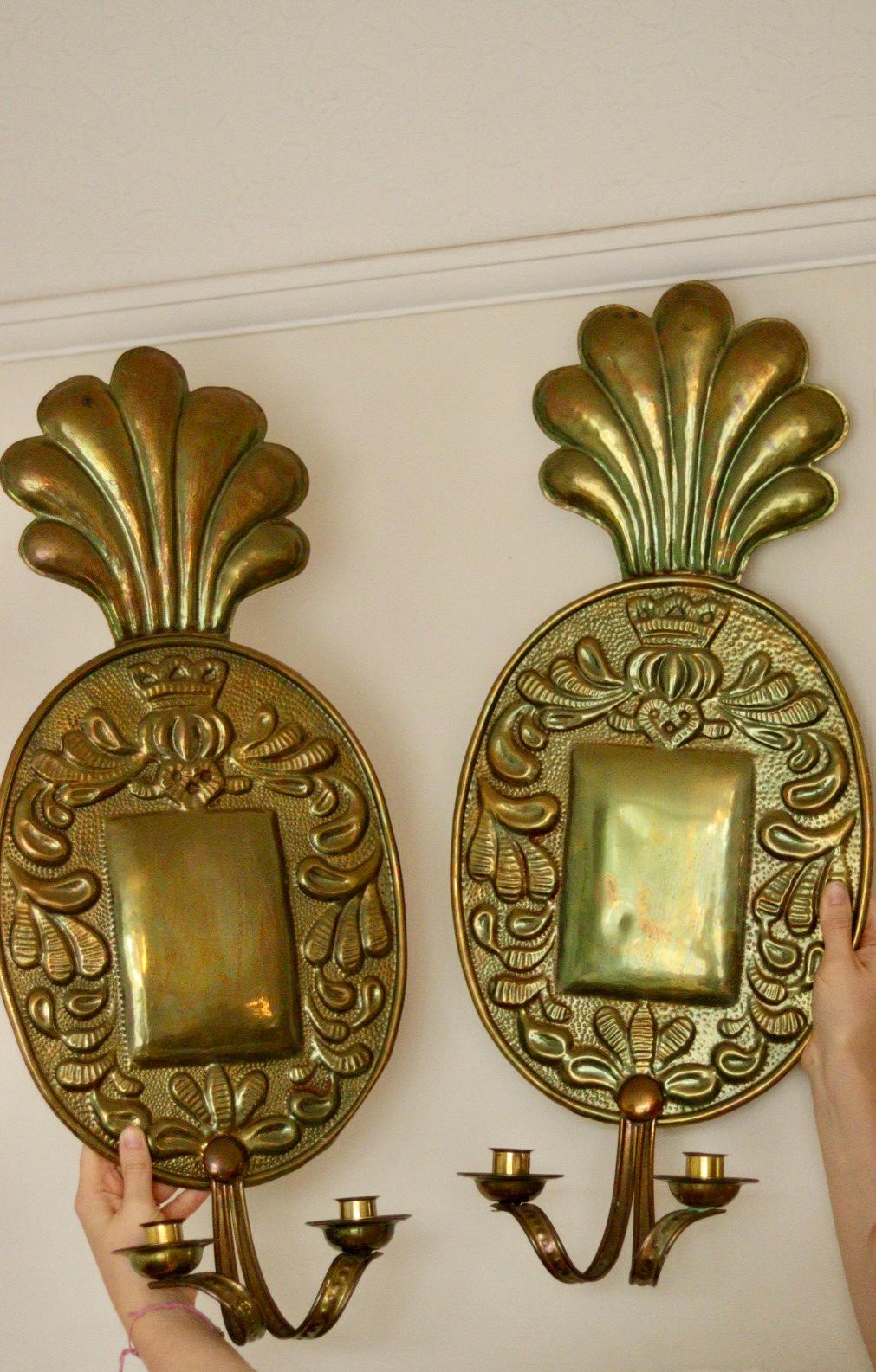 Pair Of Large Mid Century Swedish Brass Sconces