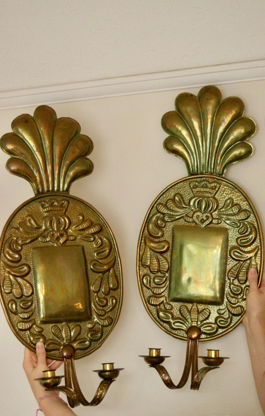 Pair Of Large Mid Century Swedish Brass Sconces