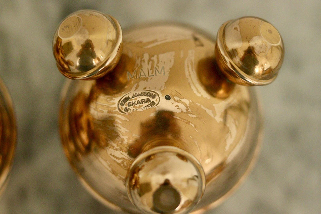 Pair of Mid-Century Swedish Brass Candle Holders