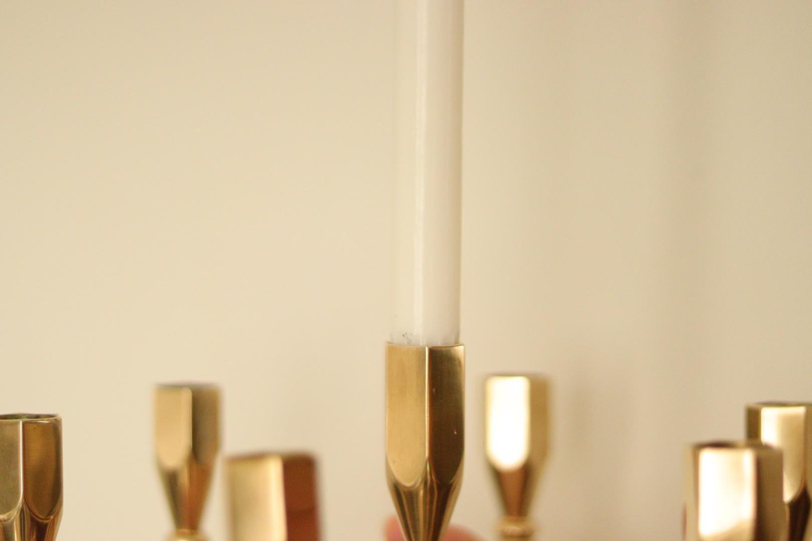 Swedish Vintage Brass Seven Arm Candelabra By Gusum