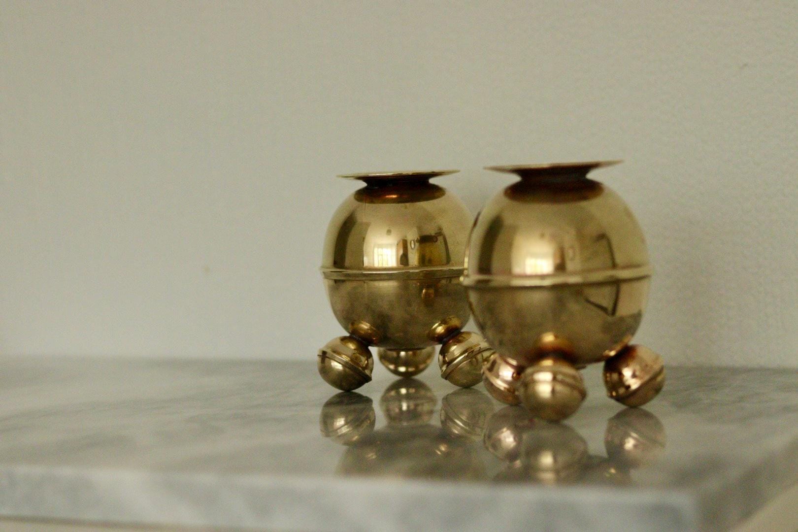 Pair of Mid-Century Swedish Brass Candle Holders