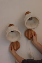 Pair of Vintage Wall Lamps by Solbackens Svarveri, Sweden, 1970s - Pine Wood