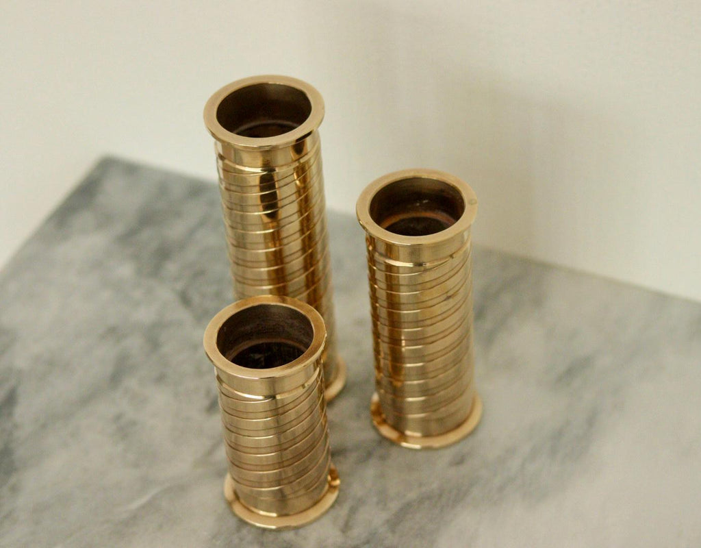 Trio of Mid-Century Swedish Brass Candle Holders