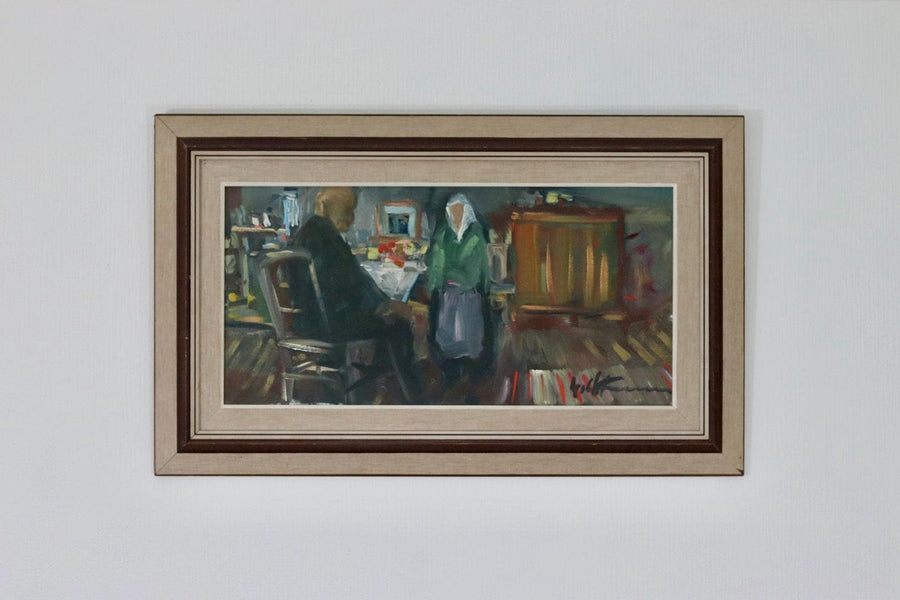 Original Swedish Oil on Canvas – “Two Figures at a Table”