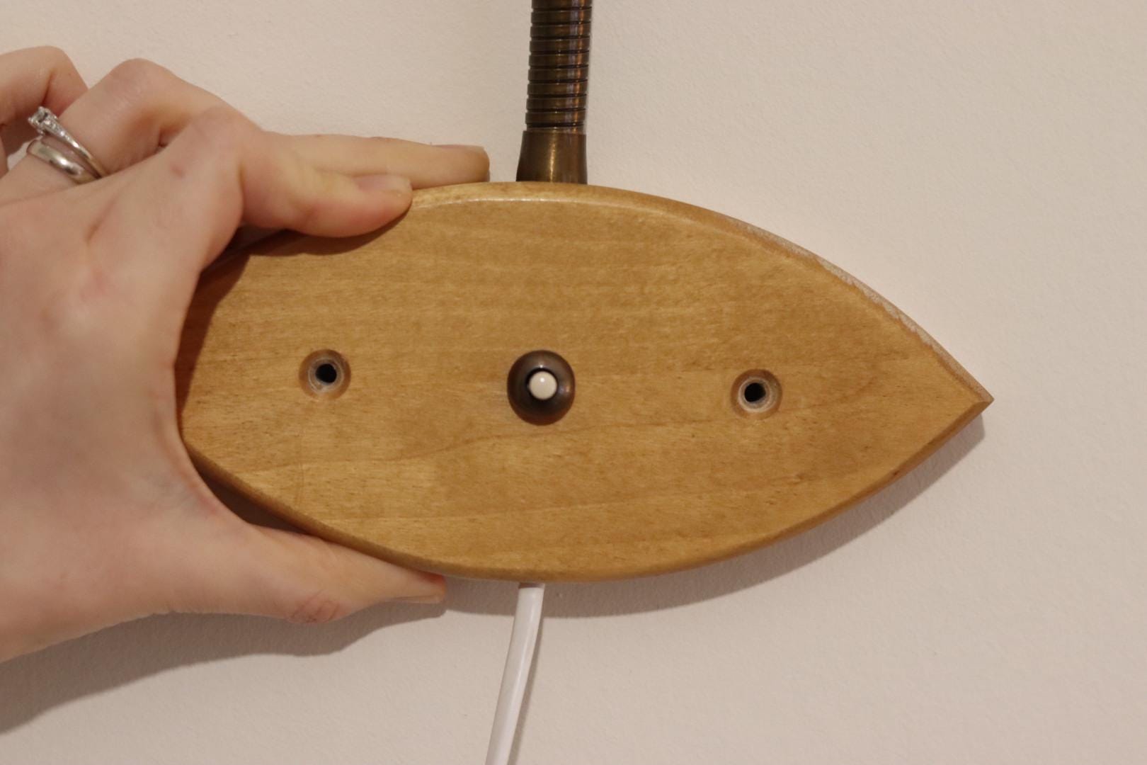 Vintage Wooden and Brass Wall Lamps by Tyringe Sweden 1970s