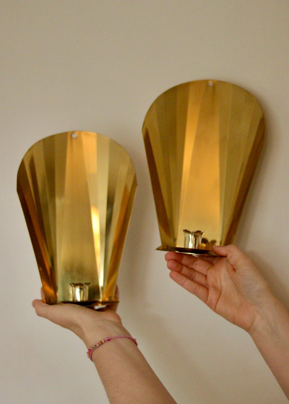 Pair Of Vintage Swedish Brass Sconces