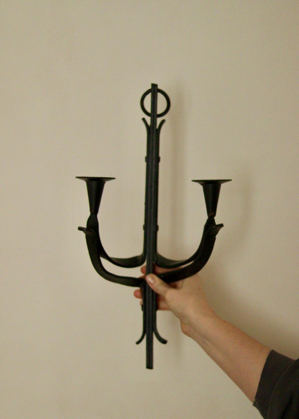 Vintage Wrought Iron Sconce with Black Coating