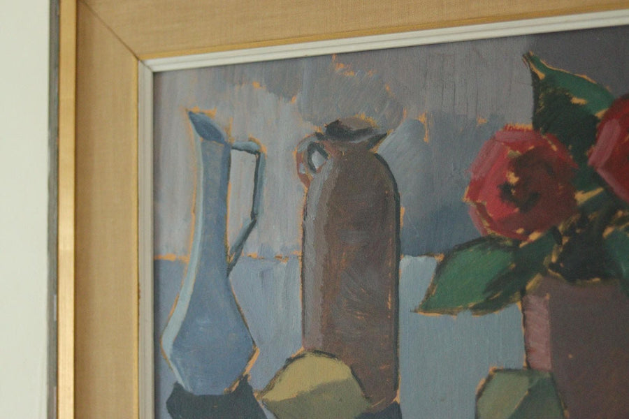 Mid-Century Original Swedish Oil on Panel Still Life with Pot Plant
