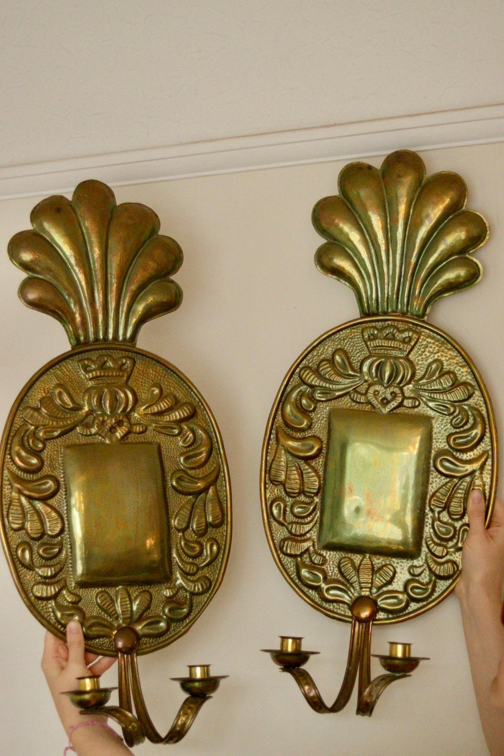 Pair Of Large Mid Century Swedish Brass Sconces