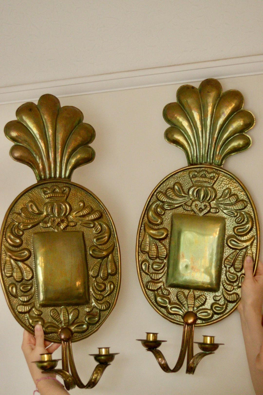 Pair Of Large Mid Century Swedish Brass Sconces