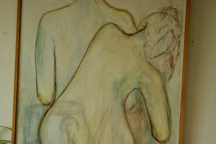 Mid-Century Original Swedish Oil on Canvas "Two People"