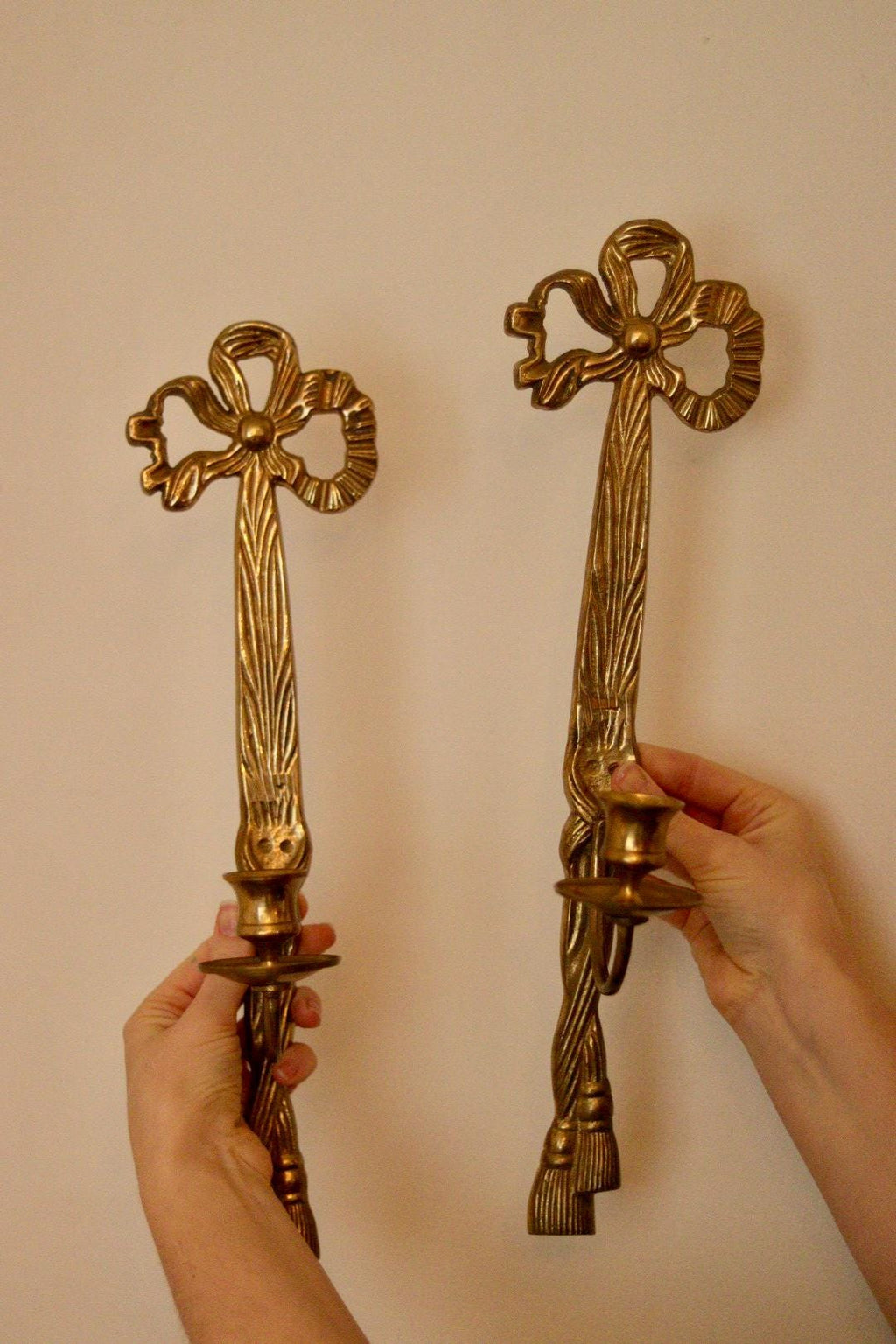 Pair Of Mid Century French Brass Bow Sconces