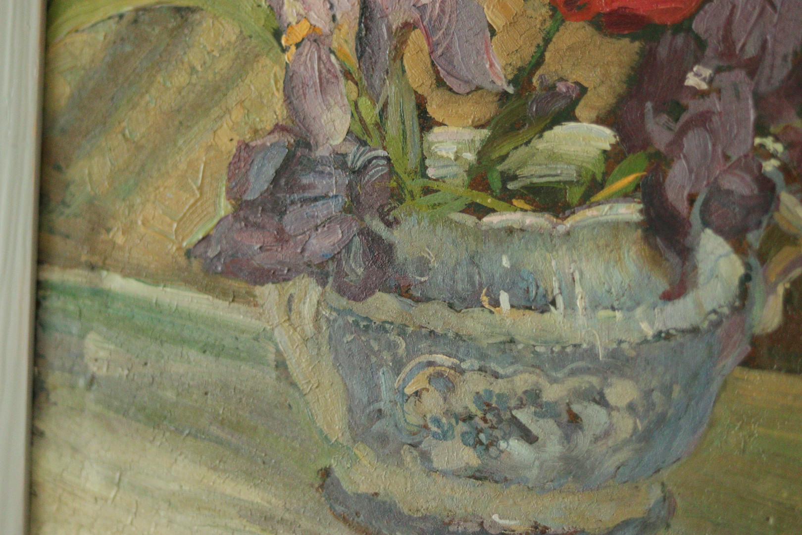Original Swedish Floral Still Life Oil on Panel Painting