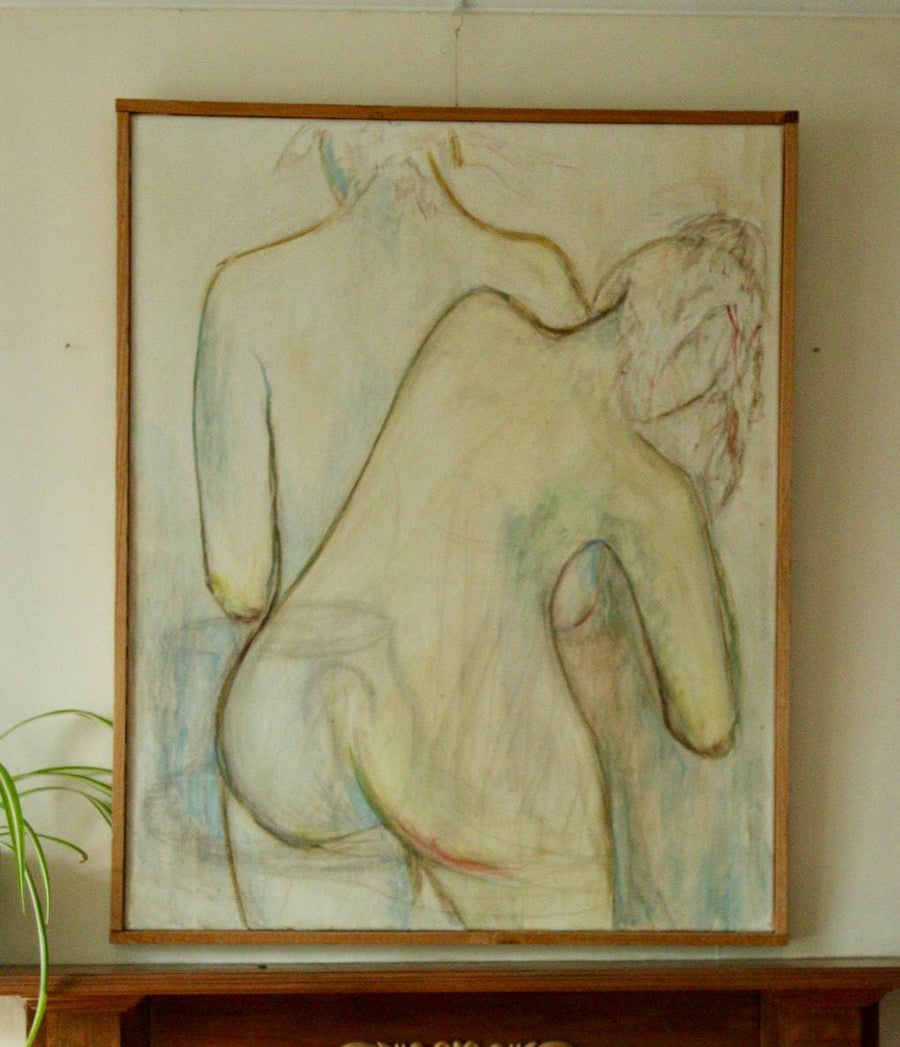 Mid-Century Original Swedish Oil on Canvas "Two People"