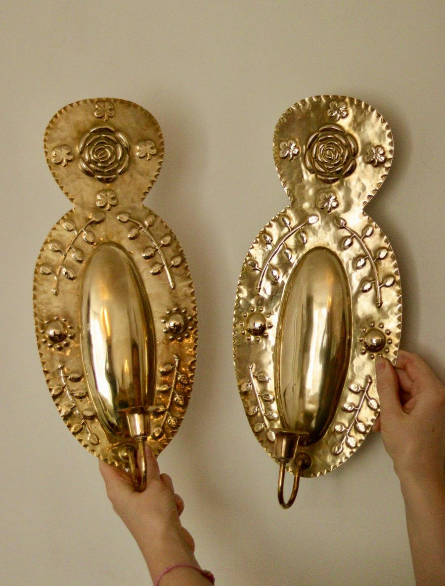 Pair Of Large Mid Century Swedish Brass Sconces