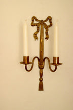 Pair of Vintage French Brass Double Arm Bow Sconces